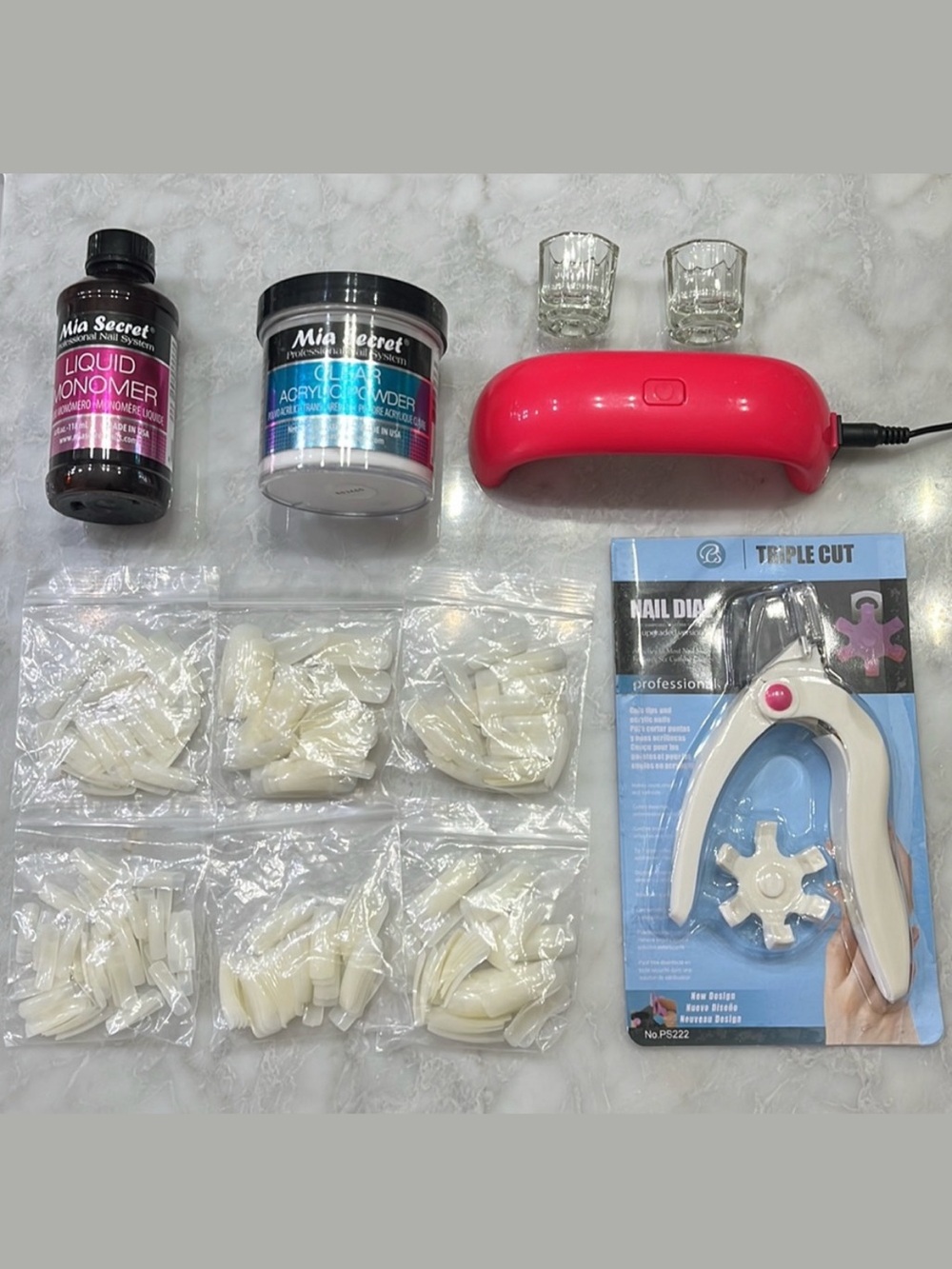 Acrylic Nails Kit! Liquid Monomer + Powder Manicure Set + 2 Jars + Nail Tips